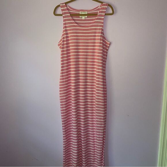 Sail to Sable Size L Jetting to Jetties Maxi Dress Pink White Preppy Coastal - Picture 1 of 9